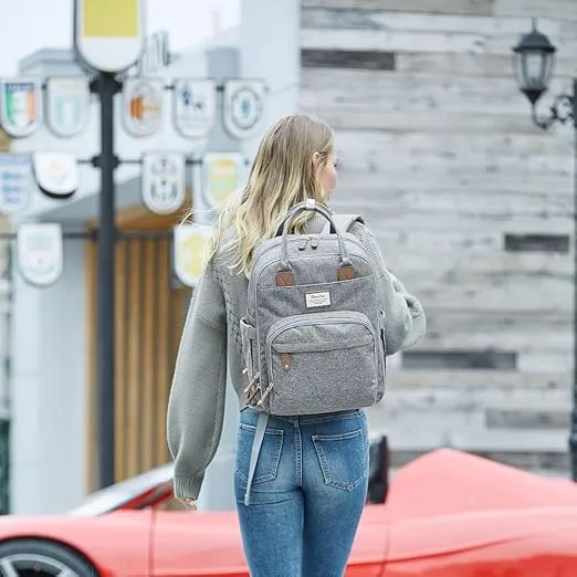 RUVALINO Diaper Bag Backpack, Multifunction Travel Pack Maternity Baby Changing Bags, Large Capacity, Waterproof, Gray