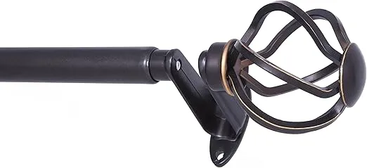 Sun Zero SN45043 Cage Open Work Ball End Blackout Room Darkening Wrap Around Decorative Curtain Rod, 36-66" Adjustable Length, Oil Rubbed Bronze Finish, 3/4" Diameter Steel Tube