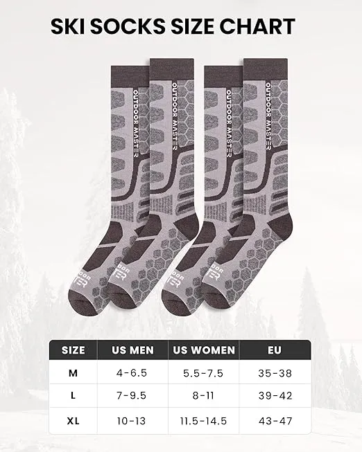 OutdoorMaster Merino Wool Ski Socks, 2/3 Pairs Compression Over The Calf for Men & Women, Winter Snowboard Thermal Socks