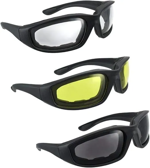 3 Pair Motorcycle Riding Glasses Smoke Clear Yellow