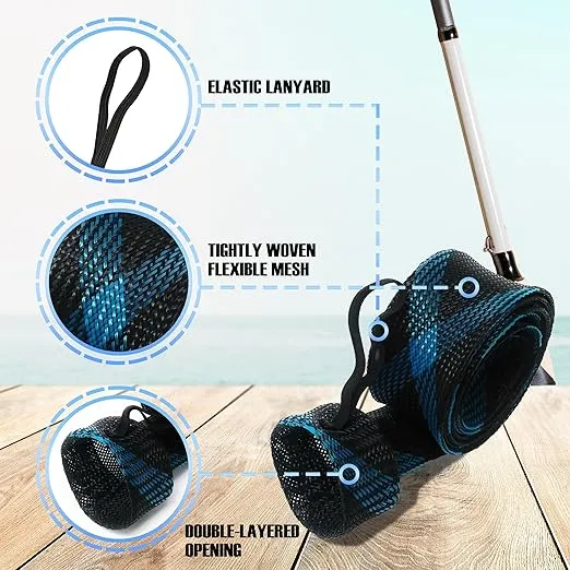 Reaction Tackle Fishing Rod Socks - Fishing Pole Sleeves and Covers for Baitcasting Rods, Spinning Rods - Fits up to 7ft and 8ft Fishing Rod Protector Sleeve, Maximum Fishing Pole Protection (2-Pack)