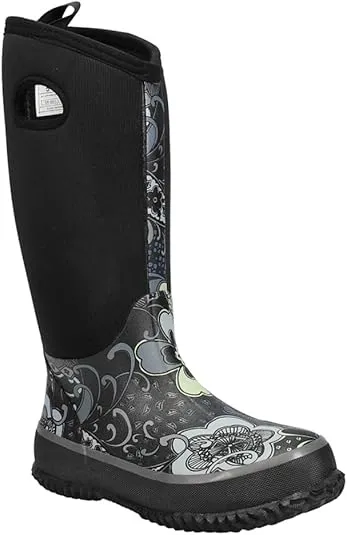 ROPER Womens Barnyard 12 Inch Floral Round Toe Rain Casual Boots Mid Calf - Black