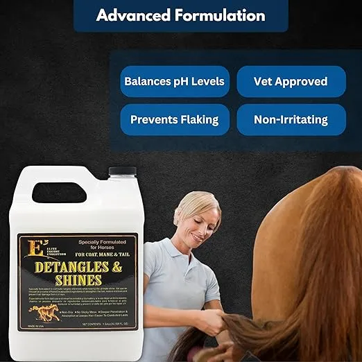 E3 Detangle and Shine for Horses - Instantly Detangles Mane and Tail, Adds Brilliant Shine, Moisturizes and Conditions, Non-Greasy (1 gal)