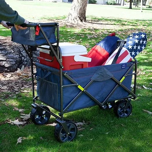 Mac Sports Push & Pull All Terrain Beach Wagon, 300 lb Capacity Wagons Carts Foldable, Collapsible Wagon, Grocery Cart Foldable Wagon Folding Utility Cart, Camping Cart on Wheels, Garden Utility Wagon