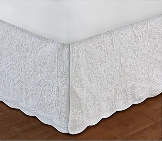 Greenland Home Paisley Quilted Bed Skirt, Queen, White