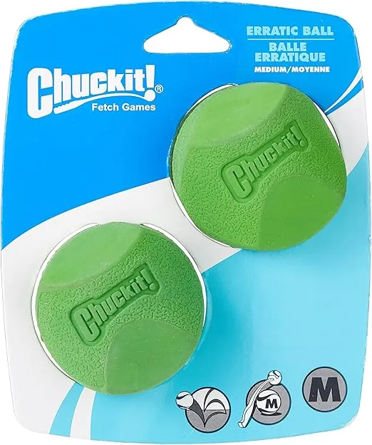 Chuckit! Erratic Ball Dog Toy, Medium (2.5 Inch), Pack of 2 Indoor and Outdoor Dog Toy