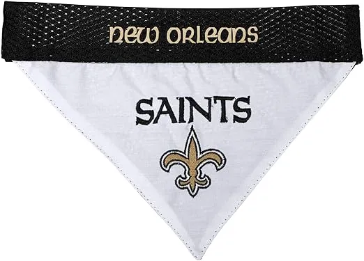Pets First NFL DOG BANDANA - NEW ORLEANS SAINTS REVERSIBLE PET BANDANA. 2 Sided Sports Bandana with a PREMIUM Embroidery TEAM LOGO, Large/X-Large. - 2 Sizes & 32 NFL Teams available