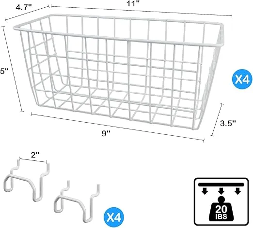 G.CORE 4 Pack Pegboard Baskets, Metal Shelves Hooks to 1/8" 1/4" Peg Boards, Peg Board Baskets Bins Set - Organize Tools Workbench Accessories Garage Storage Wall Mount Organizer Attachments