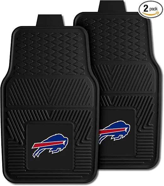 FANMATS 8887 Buffalo Bills 2-Piece Heavy Duty Vinyl Car Mat Set, Front Row Floor Mats, All Weather Protection, Universal Fit, Deep Resevoir Design