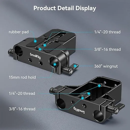 SmallRig Camera Base Plate with 15mm LWS Rod Rail Clamp, Baseplate for Sony A6500 A6600 A6300, for Canon R5 R6, for Sony A7SIII / A7III, Both for Cameras & Cages - 1674