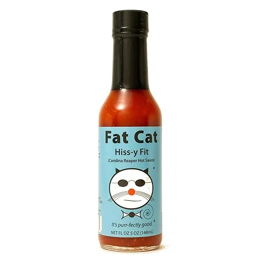 "Hiss-y Fit" Carolina Reaper Hot Sauce by Fat Cat Gourmet | Strong Spicy Savory | For Wings, Soups, Sandwiches, Pizza, Tacos | Extra Hot | Natural, Gluten Free, Vegan & Keto Friendly | 1 Bottle