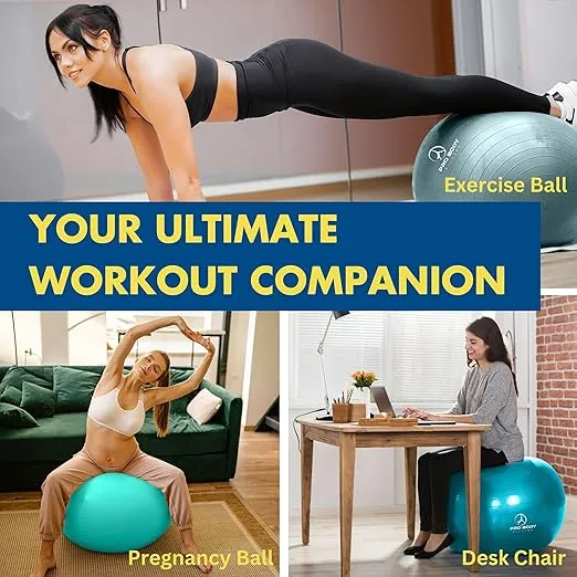 ProBody Pilates Ball Yoga Ball Exercise Ball, Balance Ball or Pregnancy Ball for Stability, Yoga Ball Chair, Therapy Ball Workout Ball or Birthing Ball for Pregnancy