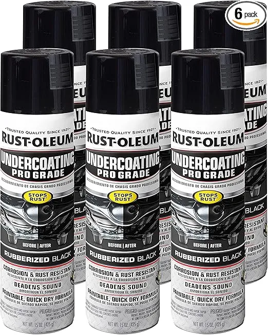 Rust-Oleum 248656 Professional Grade Undercoating Spray, 15 Ounce (Pack of 6), Black, 90 Ounce