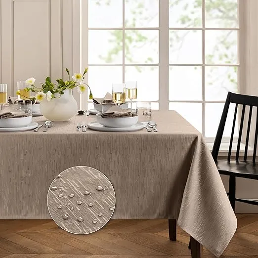 Elrene Home Fashions Continental Solid Texture Water, Stain & Wrinkle Resistant Tablecloth, 52"X70" Rectangle, Taupe