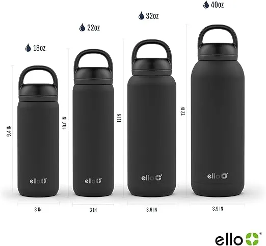 Ello Cooper 32oz Stainless Steel Water Bottle with 2 Lids Chug and Straw | Leak Proof | Double Walled and Vacuum Insulated | Built in Carry Loop | Dishwasher Safe | Halogen Blue