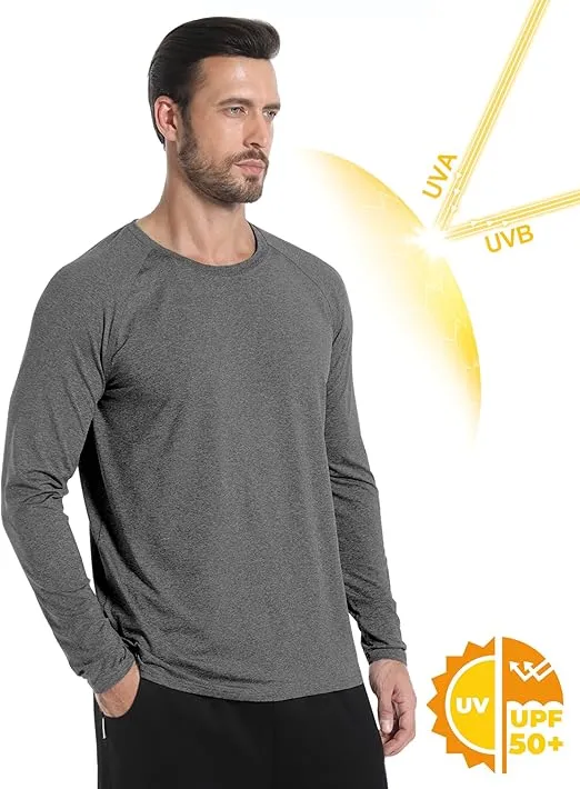4 Pack Men's Shirts Long Sleeve Workout T Shirts UPF 50+ Sun Protection Rash Guard Dry Fit Athletic Fishing Running Tee Top