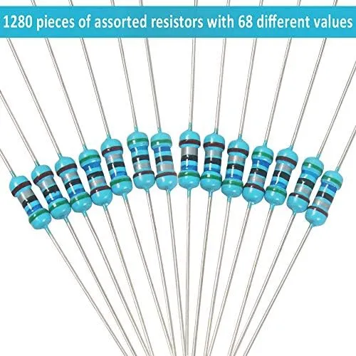 Aniann 1280 Pieces 64 Values Resistor Kit, 1% Assorted Resistors 1 Ohm-10M Ohm 1/4W Metal Film Resistors Assortment for DIY Projects and Experiments
