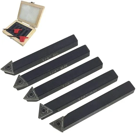 5 Piece 1/4" Mini Lathe Indexable Carbide Insert Tool Bit Set