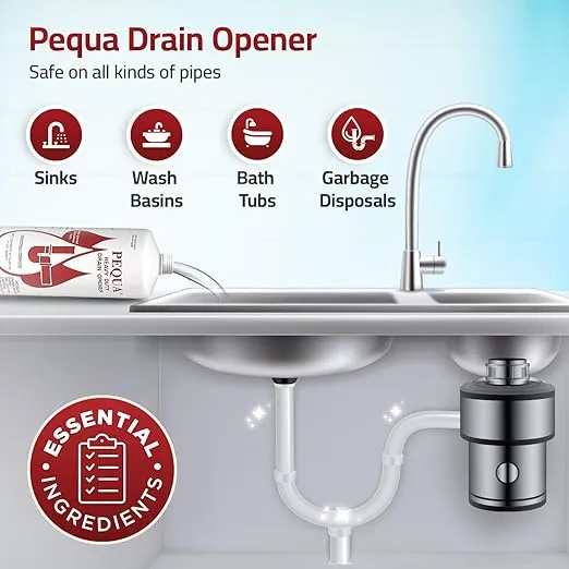 PEQUA INDUSTRIES P-10232 Pequa Heavy Duty Drain Opener, Non-Acid, Fast-Acting Formula, Industrial strength Drain Cleaner for Sinks, Tubs, Septic Tanks - 32 Oz (32 Oz (Pack of 2))