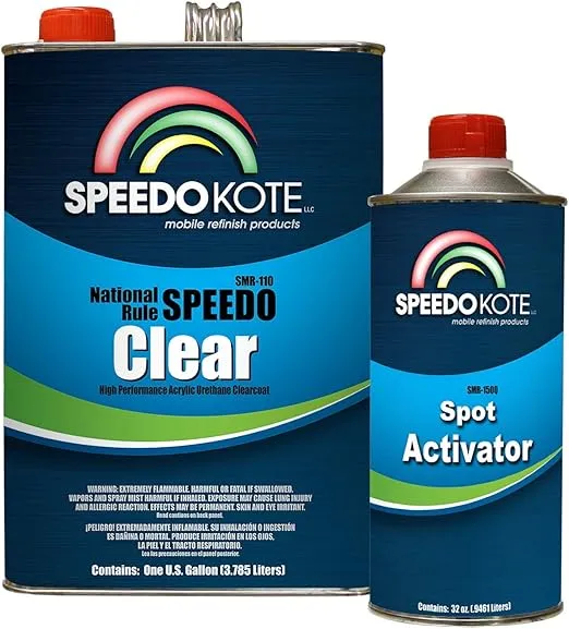 Speedokote SMR-110-M - Extremely Fast Dry Clear Coat, 20 minute buff, 4:1 mix Spot Clearcoat Gallon Kit with medium activator. For California, Delaware, or Maryland, order SMR-100