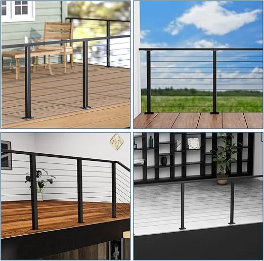 Muzata Black Corner Cable Railing Post T-drilled 36"x2"x2" Surface Mount One-Post Corner Solution T304 Stainless Steel Cable Railing System Kit Indoor Outdoor with Paper User Guide PS02 B34S