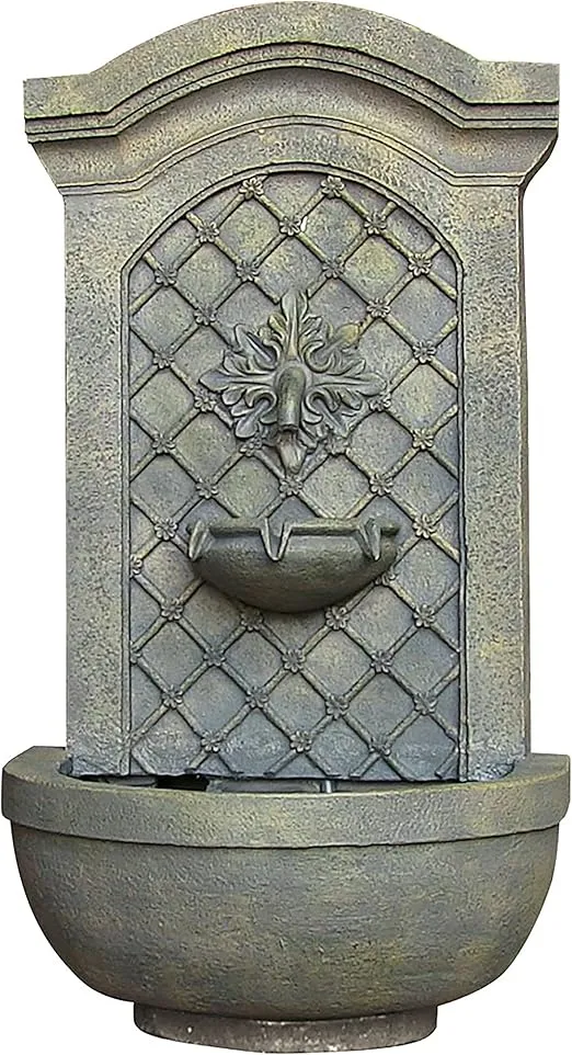 Sunnydaze Rosette Leaf 31-Inch Polystone Outdoor Wall Water Fountain - Electric Submersible Pump - Limestone Stone Finish