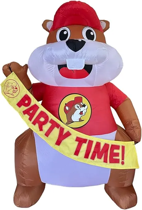 Buc-ee's Inflatable Beaver - Self Inflates - Lights up - Stakes Included (Party Time Beaver)