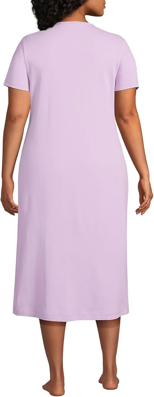 Lands' End Women's Cotton Short Sleeve Midcalf Nightgown