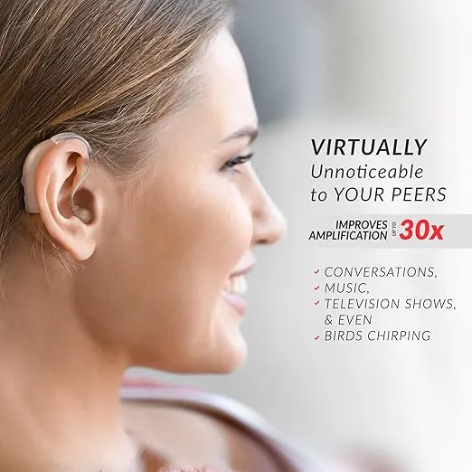 MSA 30X Behind the Ear Sound Amplifier, Amplifies Sound by 30 Times, Lightweight, Virtually Unnoticeable, Comfortable, Adjustable Volume, Fast Charging, Customizable Fit, Unisex, Right or Left Ear