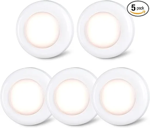 STAR-SPANGLED Tap Light Push Lights Mini Night Touch Light LED Puck Lights Portable Under Cabinet Lighting Battery Operated Powered DIY Stick On Lights Closet Counter Kitchen Warm White 5Pack
