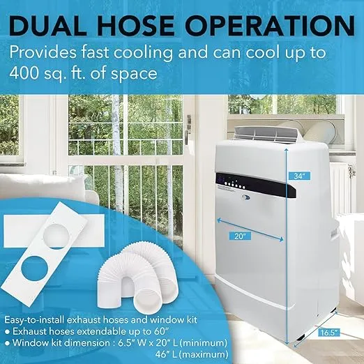 Whynter ARC-12SD 12,000 BTU (6,936 BTU SACC) Dual Hose Cooling Portable Air Conditioner, Dehumidifier, and Fan with Storage bag, up to 400 sq ft in White