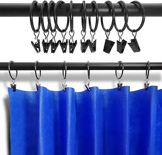AMZSEVEN 40 Pack Metal Curtain Rings with Clips, Drapery Clips Hooks, Decorative Curtain Rod Clips 1.5 in Interior Diameter, Vintage Black
