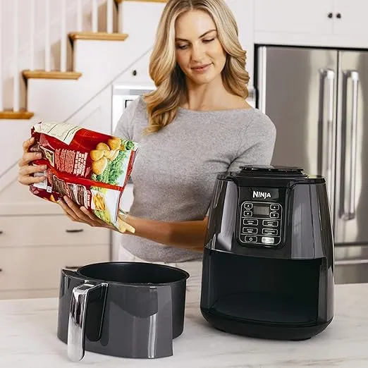 Ninja Air Fryer, Roast, Bake, Air Fry, Roast, Broil, Reheats, & Dehydrates, 4-in-1, Fries, Frozen Food, Veggies, and Juicy Meat, Less Oil, Easy Meals, Healthy Meals, Compact, 4 QT, Grey, AF101