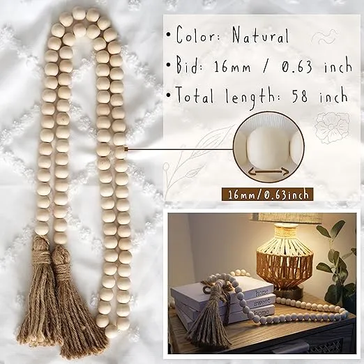 Boho Home Decor Set – 58" Bead Garland – 5 Link Wood Chain – Set of 3 Faux Books – Home Sweet Home – Bless Our Home – for Living Room – Bookshelf