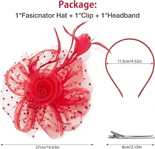 Fascinators Hats for Women Tea Party Hat Kentucky Derby Headband Mesh Flower Feathers Hair Clip for Wedding Cocktail