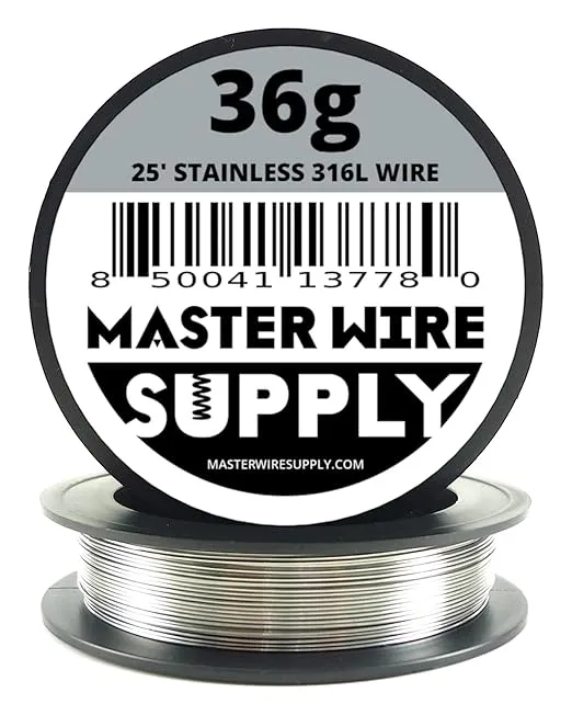 Stainless Steel 316L - 25' - 36 Gauge Wire - 25ft - 0.13mm - 0.005in - Master Wire Supply - Made in USA