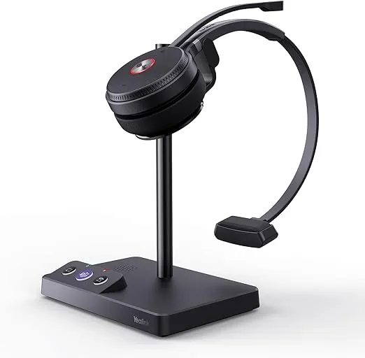 Yealink WH62 Mono DECT Wireless Headset 525 ft Range for Microsoft Teams, Work Headset with 2x Noise Canceling Mic for IP Phone and Computer, Single Ear Headset with Call Control, Ringer,13H Talk Time