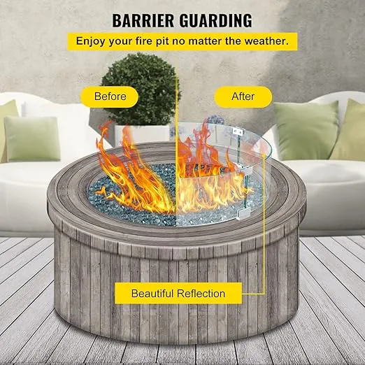 VEVOR Fire Pit Wind Guard, 26 x 26 x 6 Inch Glass Flame Guard, Round Glass Shield, 1/4-Inch Thick Fire Table, Clear Tempered Glass Flame Guard, Aluminum Alloy Feet for Propane, Gas, Outdoor