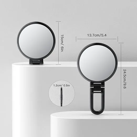 Handheld Magnifying Mirror, 10X/1X Double Sided Hand Mirror with Handle, 5.4" Small Hand Held Mirror with Adjustable Handle, Travel Makeup Mirror with 10x Magnification Travel Mirror