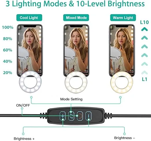 NexiGo 3.5 Inch Dual Selfie Ring Light with Moible Phone & Webcam Holder, 3-Light Modes, 10 Brightness Levels, LED Ringlight with Tripod Stand, for Live Streaming Makeup Video Conference