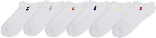 POLO RALPH LAUREN Women's Performance Cotton Low Cut Socks - 6 Pair Pack - Breathable Mesh & Sport Cushioning