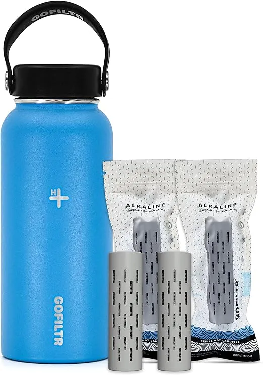 32 oz Alkaline Water Bottle + 2 Alkaline Water Infusers 9.5 pH/Insulated Water Bottle That Creates Alkaline Water/Sport Water Jug, Color: Ibiza