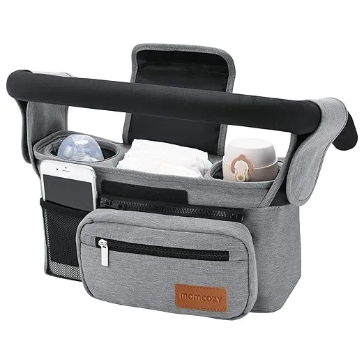 Momcozy Universal Stroller Organizer with Insulated Cup Holder Detachable Phone Bag & Shoulder Strap, Fits for Stroller Like Uppababy, Baby Jogger, Britax, BOB, Umbrella and Pet Stroller