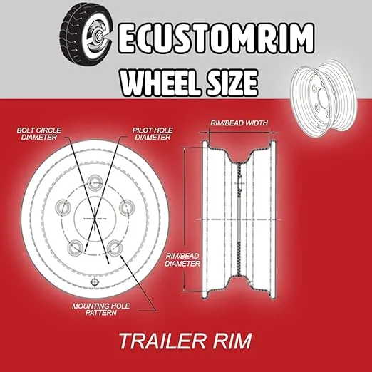 eCustomrim 2-Pack Trailer Tires On Galvanized Wheel Rims 480-8 4.80-8 4.80 x 8 Load Range C 4 Lug - 2 Year Warranty w/Free Roadside