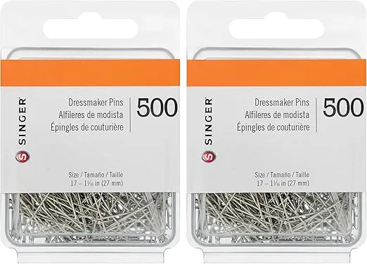 Singer Dressmaker Pins, Size 17 (1-1/16"), 500 Pins per Pack (2-Packs)