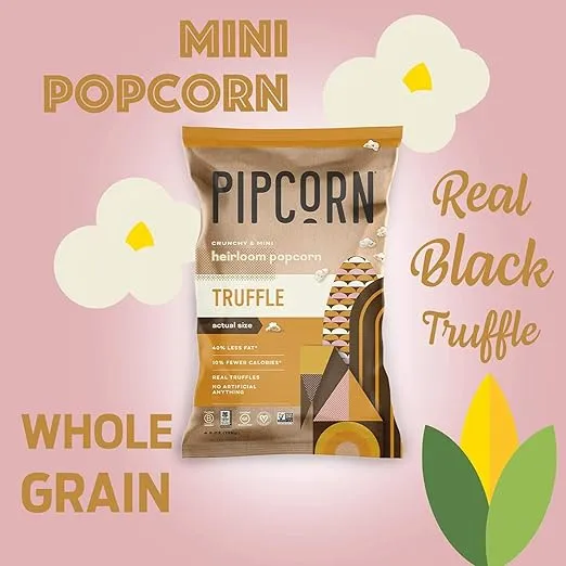 Pipcorn Heirloom Truffle Mini Popcorn - (3 Pack of 4.5oz Bags) - Vegan, No Artificial Anything, Non-GMO Heirloom Corn, No Preservatives, Soy Free, Zero Trans Fat, Gluten Free