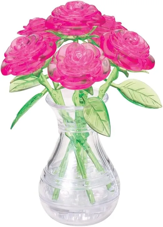 BePuzzled | Roses in Vase Original 3D Crystal Puzzle, Ages 12 and Up, Pink