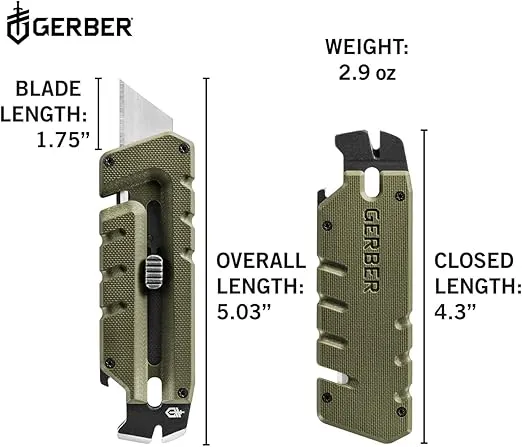 Gerber Gear Prybrid Utility Knife with Pry Bar - Multi-Tool Pocket Razor Knife with Retractable Knife Blade - EDC Knife - Green