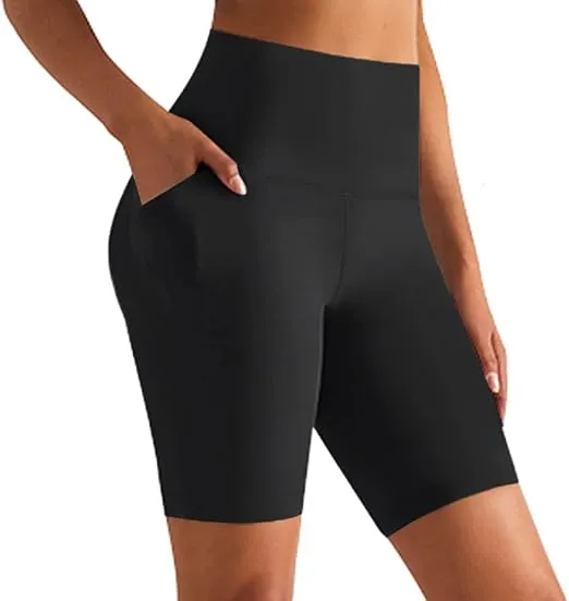 GROTEEN Biker Shorts for Women with Pockets - 8'' High Waisted Tummy Control Yoga Workout Running Gym Spandex Shorts