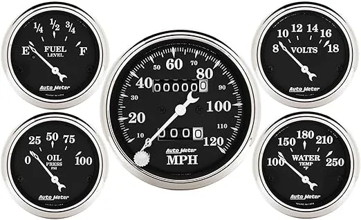Auto Meter 1708 Old TYME Black Street Rod Kit